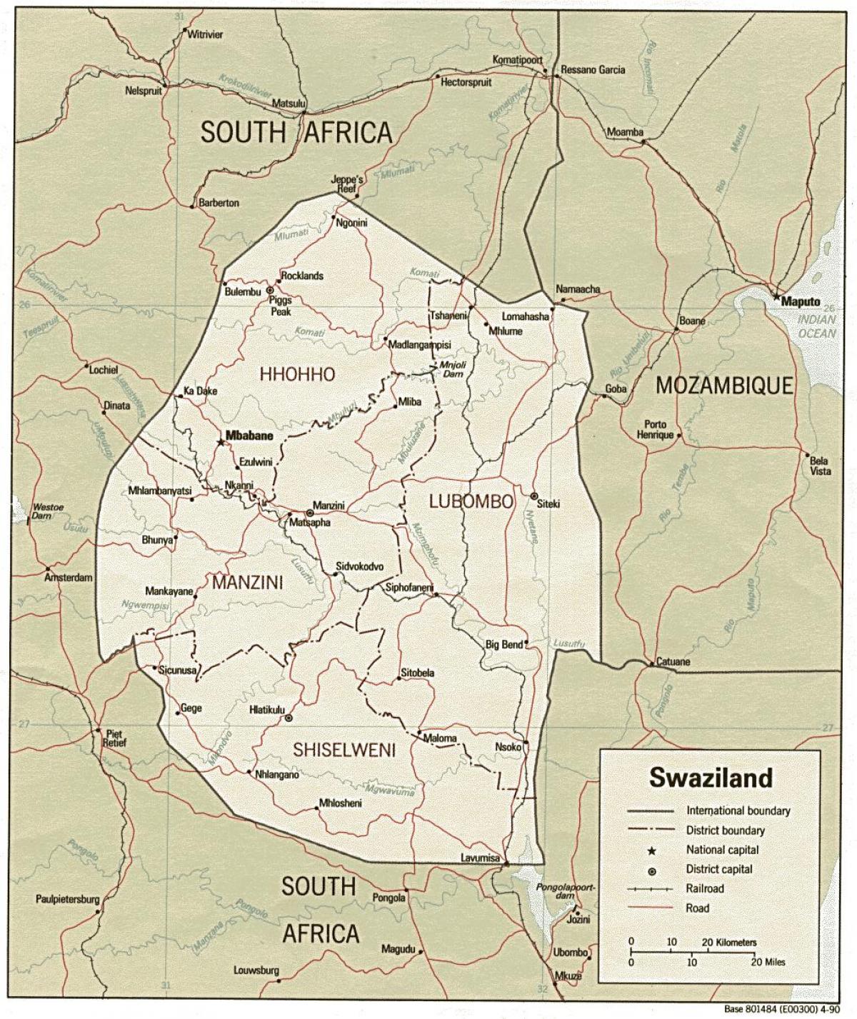 карта на Свазиленд покажува граница мислења